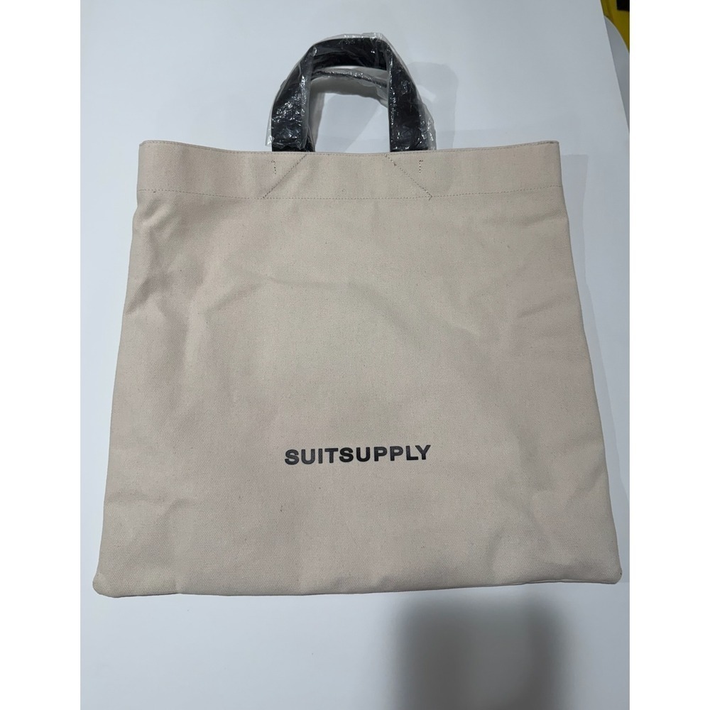Suitsupply Canvas Tote Bag Cream Black Logo Shopper Shoulder Bag NEW - Picture 2 of 4
